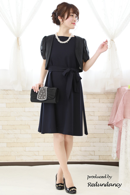 ネイビ×グレーのスリット切替ドレス