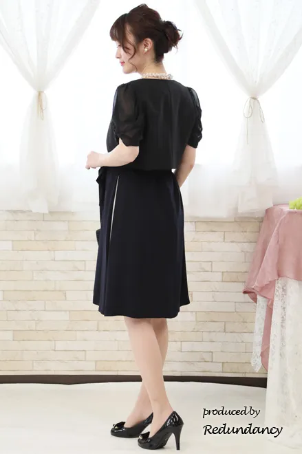 ネイビ×グレーのスリット切替ドレス