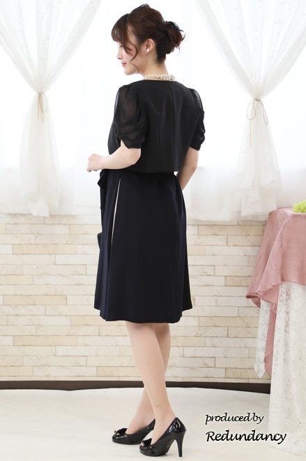 ネイビ×グレーのスリット切替ドレス