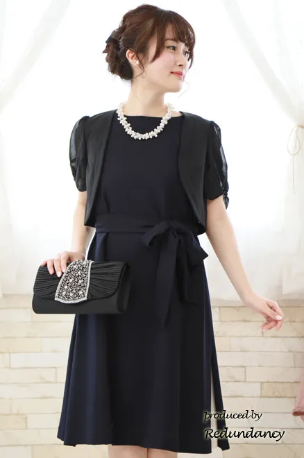 ネイビ×グレーのスリット切替ドレス