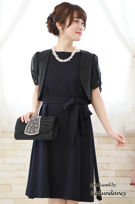 ネイビ×グレーのスリット切替ドレス