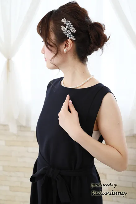 ネイビ×グレーのスリット切替ドレス