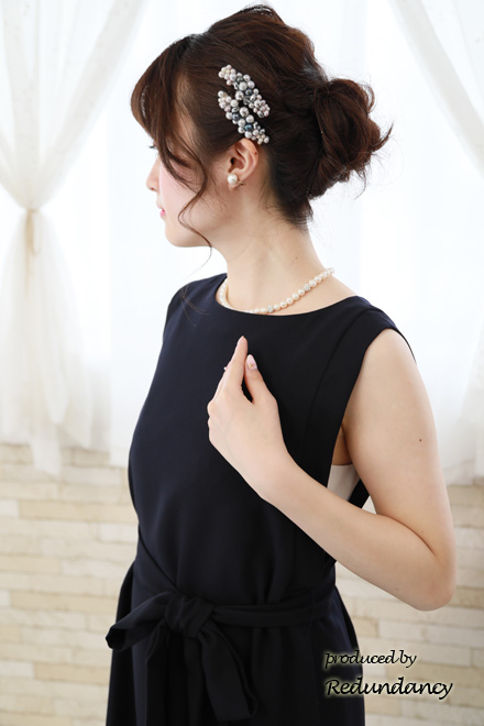 ネイビ×グレーのスリット切替ドレス