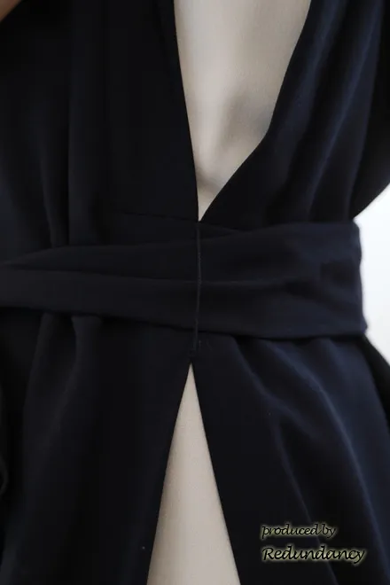 ネイビ×グレーのスリット切替ドレス