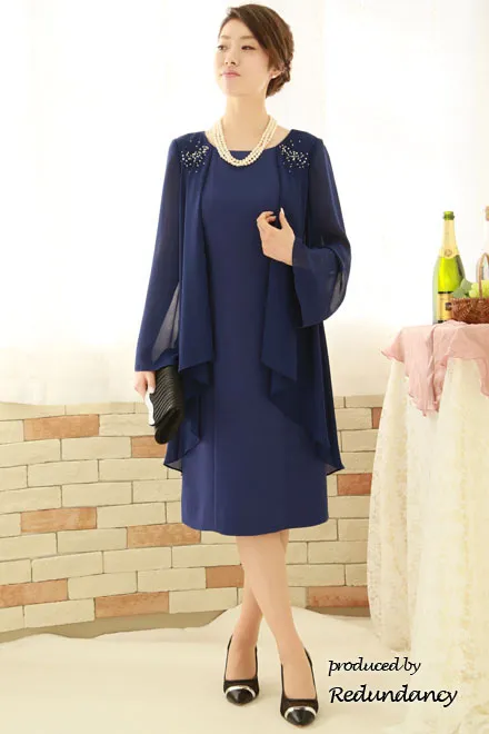 ブルーのビジュー＆ドレープスリーブドレス