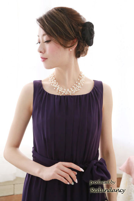 ロイヤルパープルのウエストリボンロングドレス