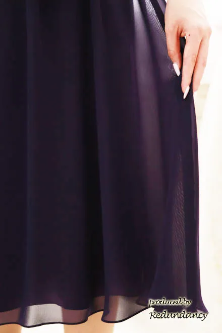 ロイヤルパープルのウエストリボンロングドレス