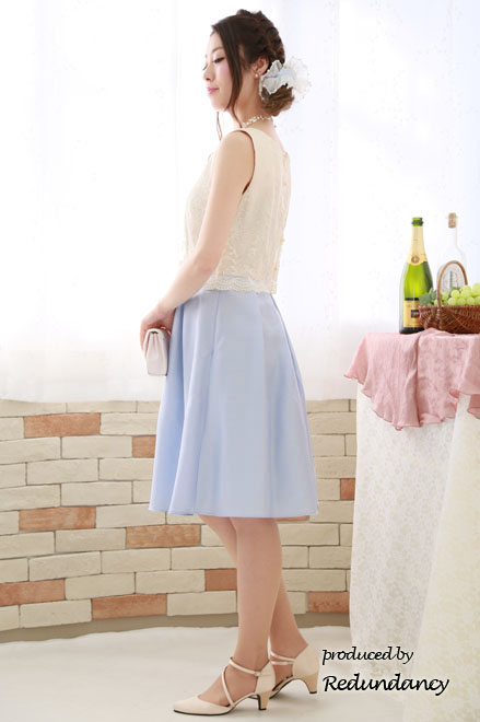 ベージュ×ブルーの切替パニエ入りドレスコーディネートセット