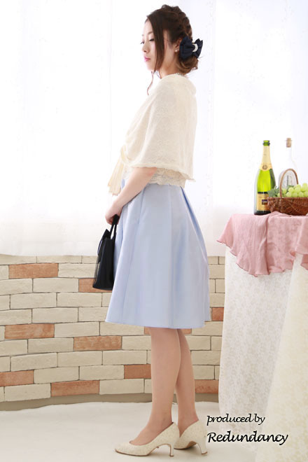 ベージュ×ブルーの切替パニエ入りドレスコーディネートセット