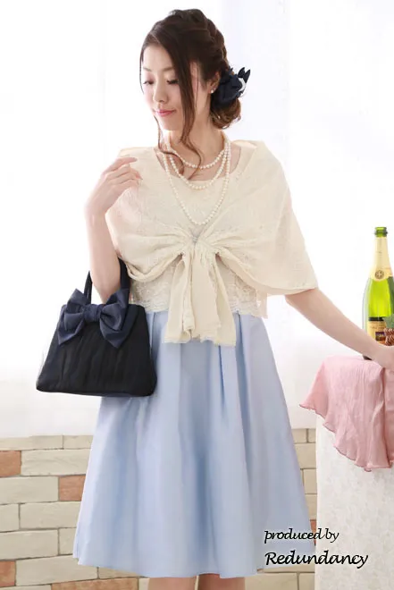 ベージュ×ブルーの切替パニエ入りドレスコーディネートセット