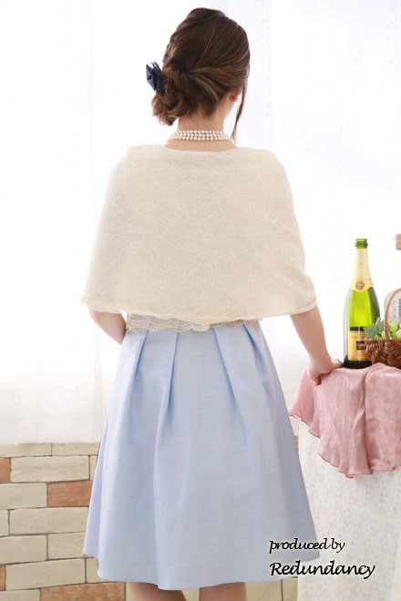 ベージュ×ブルーの切替パニエ入りドレスコーディネートセット