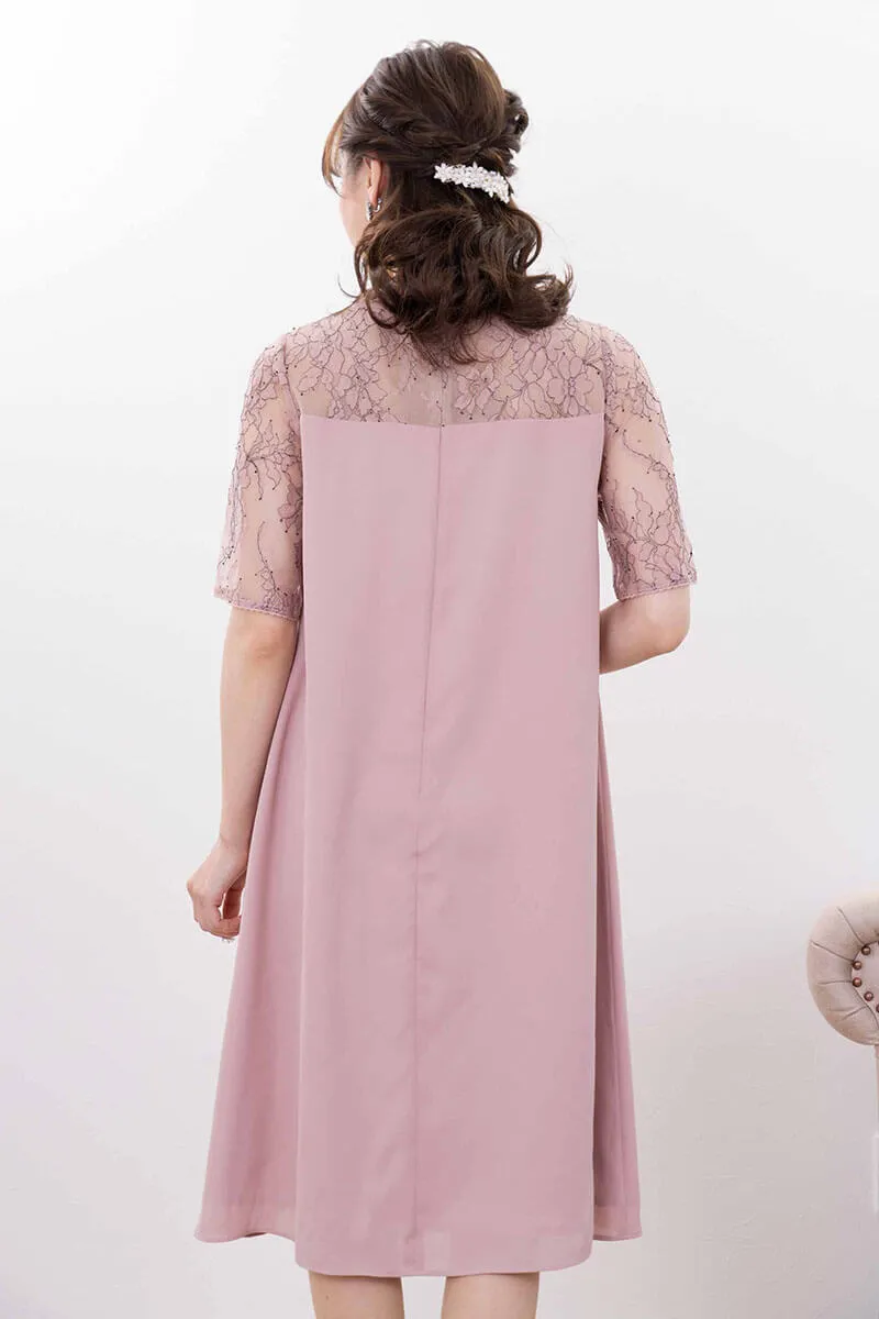 ピンクのレース切替テントラインドレス