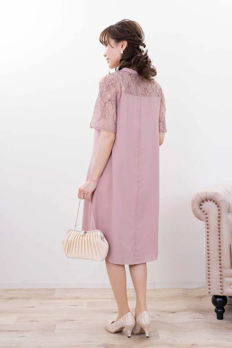 ピンクのレース切替テントラインドレス