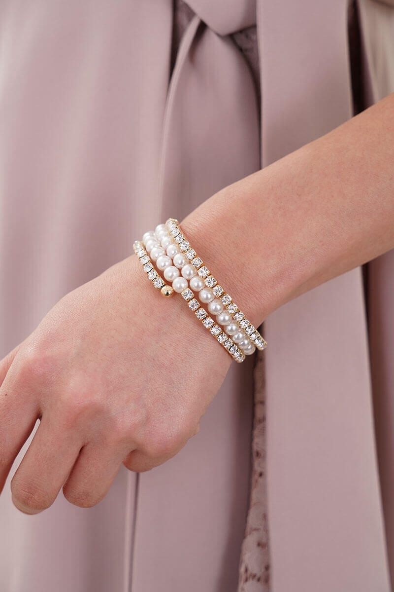 パールとストーンのゴールドブレスレット