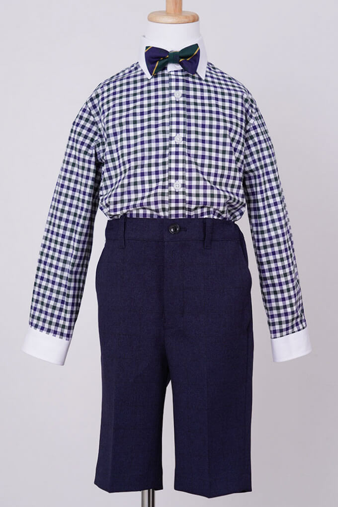 ネイビーのチェックシャツ付きキッズフォーマルセット