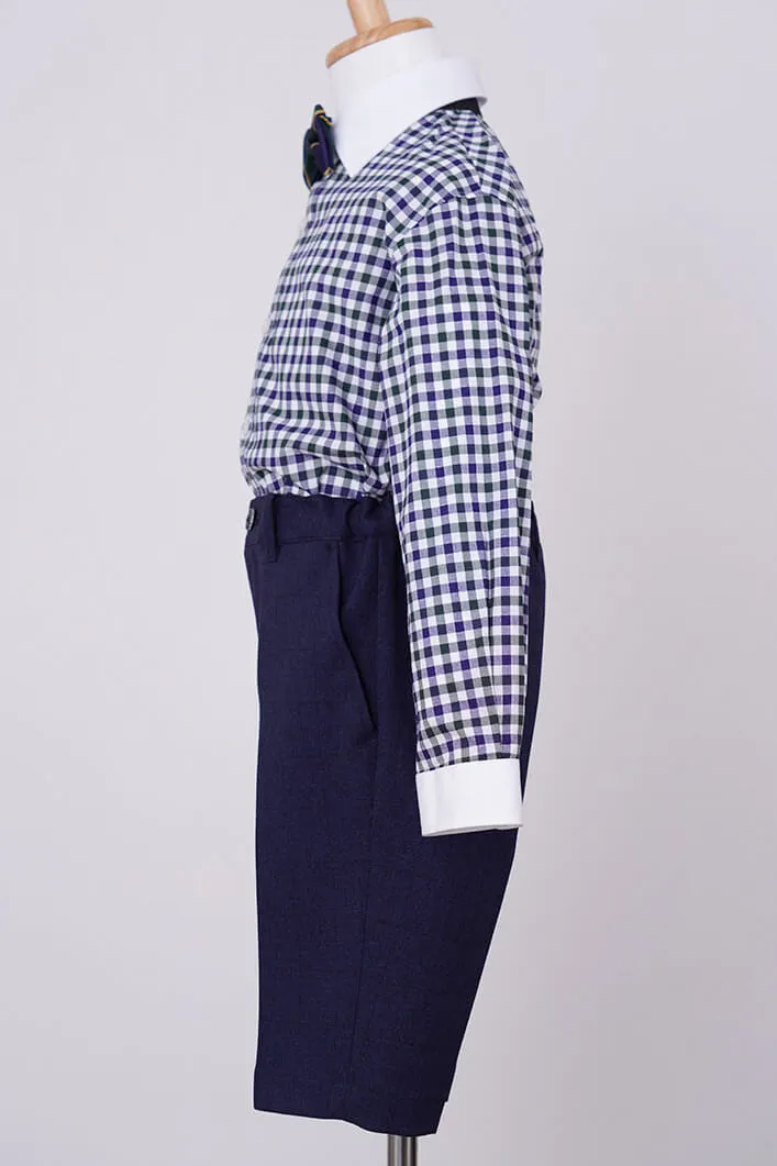 ネイビーのチェックシャツ付きキッズフォーマルセット