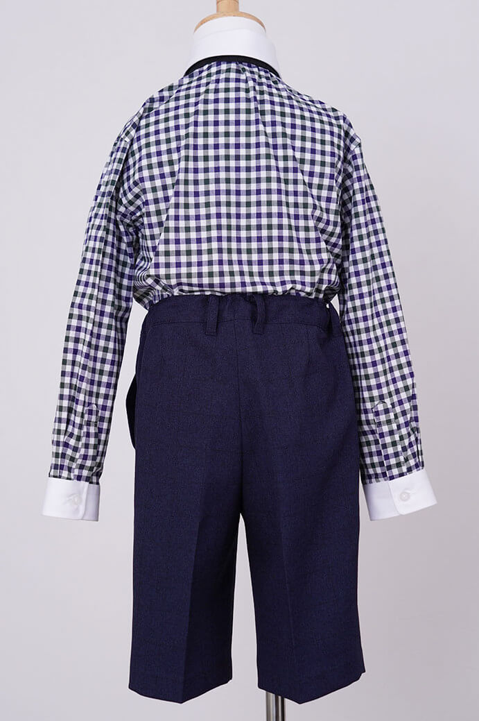 ネイビーのチェックシャツ付きキッズフォーマルセット
