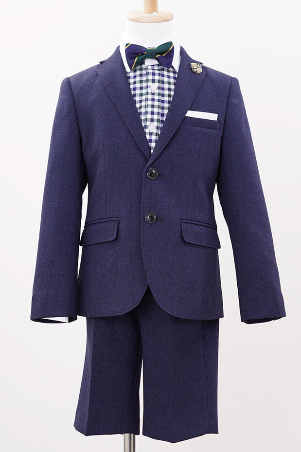 ネイビーのチェックシャツ付きキッズフォーマルセット