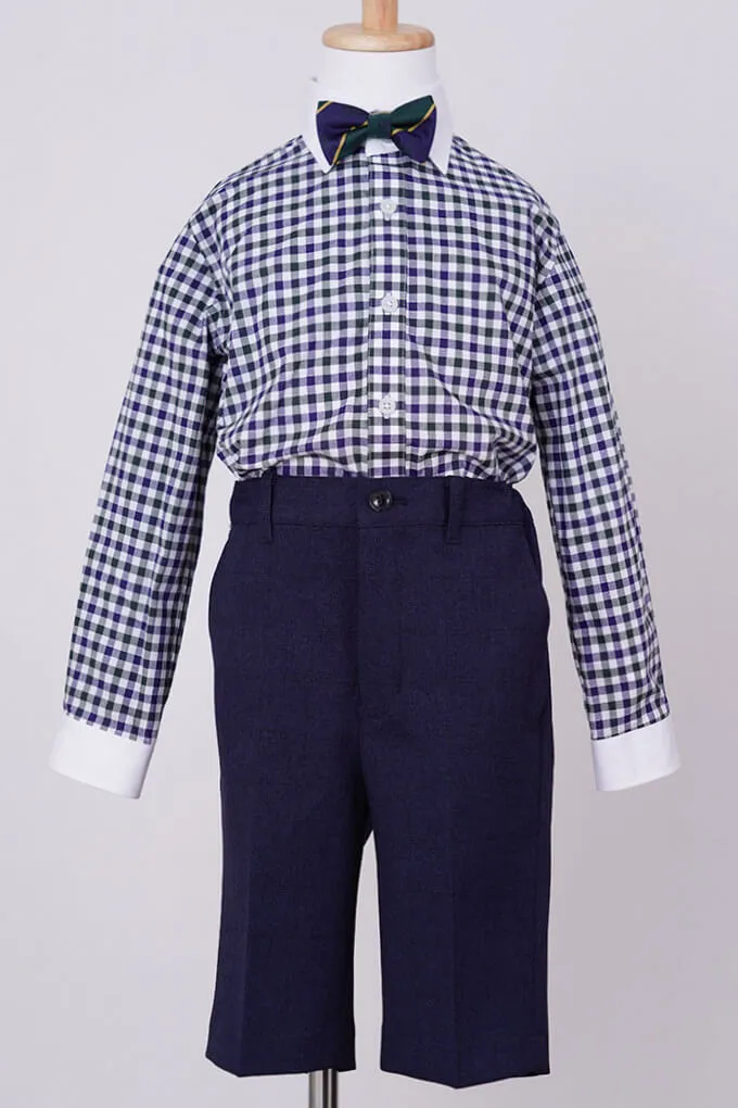 ネイビーのチェックシャツ付きキッズフォーマルセット