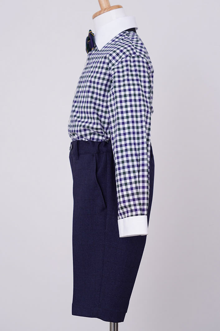 ネイビーのチェックシャツ付きキッズフォーマルセット