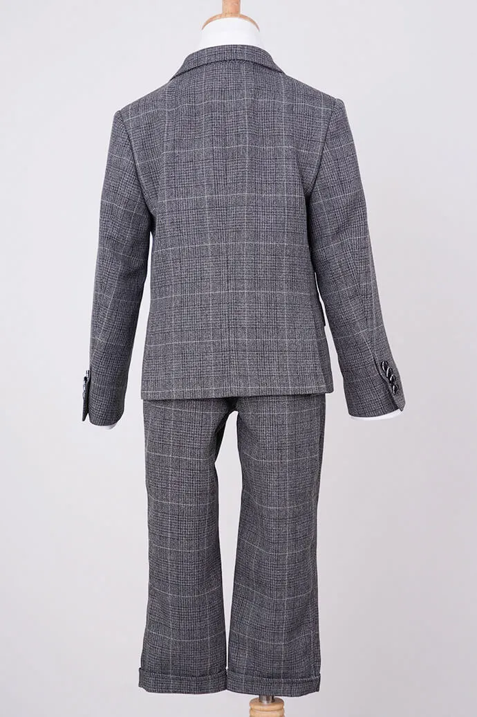 グレーのチェック柄ボウタイ付きキッズフォーマルセット