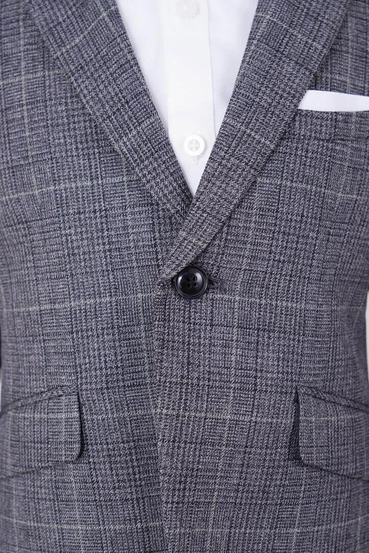 グレーのチェック柄ボウタイ付きキッズフォーマルセット