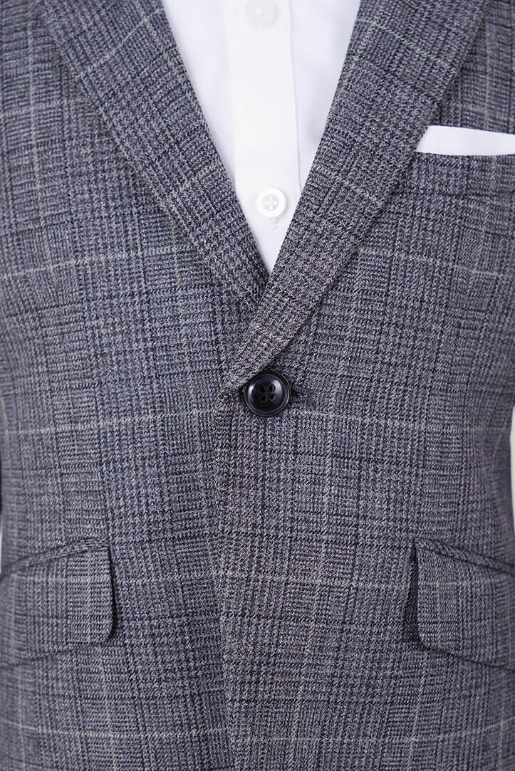 グレーのチェック柄ボウタイ付きキッズフォーマルセット