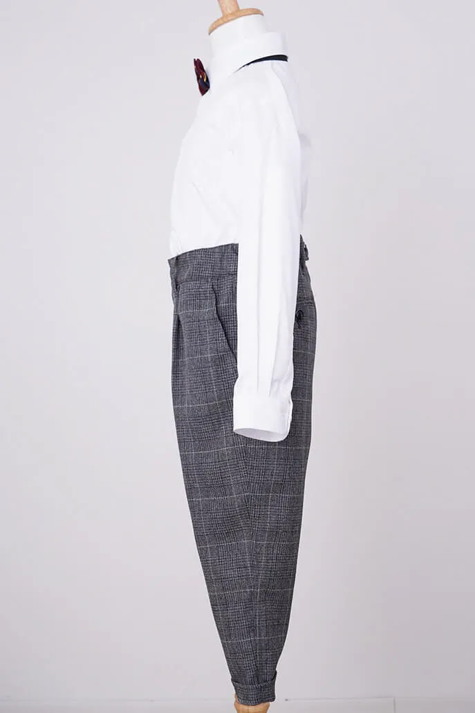 グレーのチェック柄ボウタイ付きキッズフォーマルセット