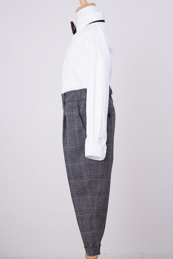 グレーのチェック柄ボウタイ付きキッズフォーマルセット