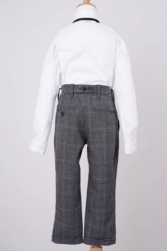 グレーのチェック柄ボウタイ付きキッズフォーマルセット