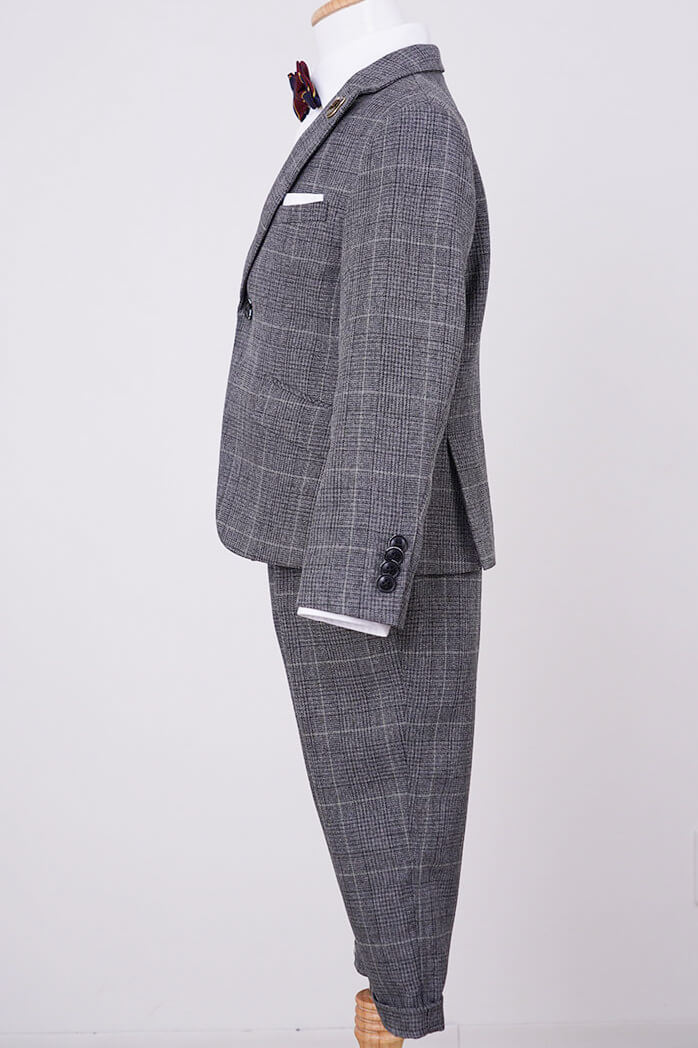 グレーのチェック柄ボウタイ付きキッズフォーマルセット