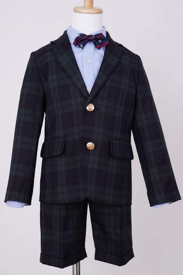 ブラックのチェック×ボウタイキッズフォーマルセット