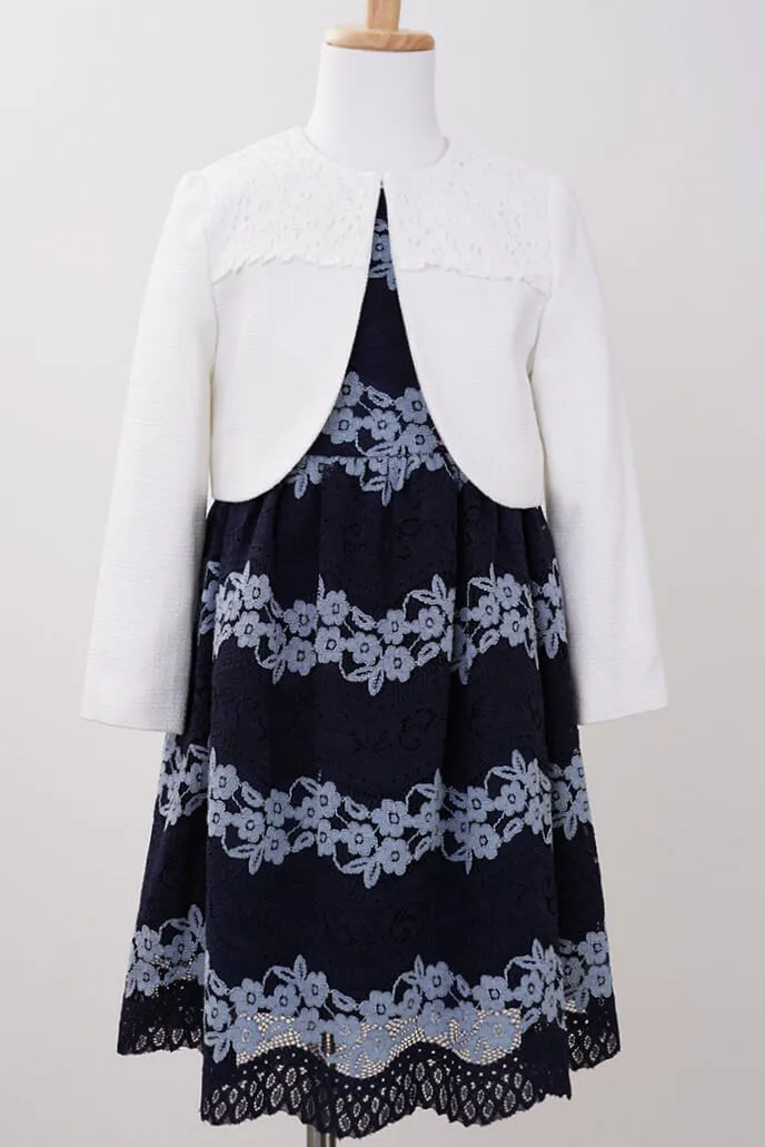 ネイビーの花柄レースキッズフォーマルセット