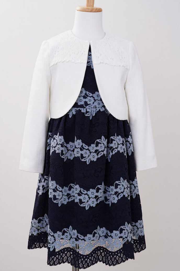 ネイビーの花柄レースキッズフォーマルセット