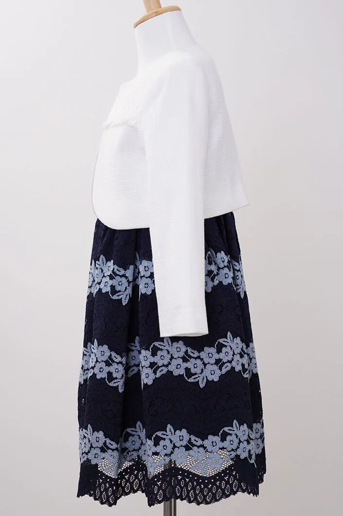 ネイビーの花柄レースキッズフォーマルセット