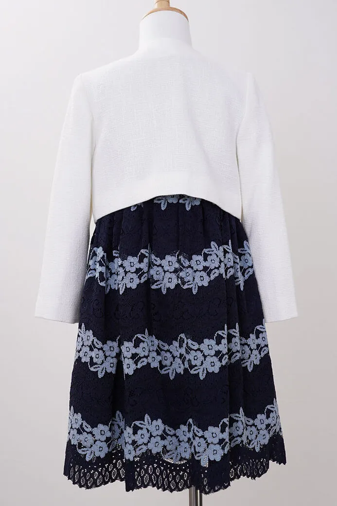 ネイビーの花柄レースキッズフォーマルセット