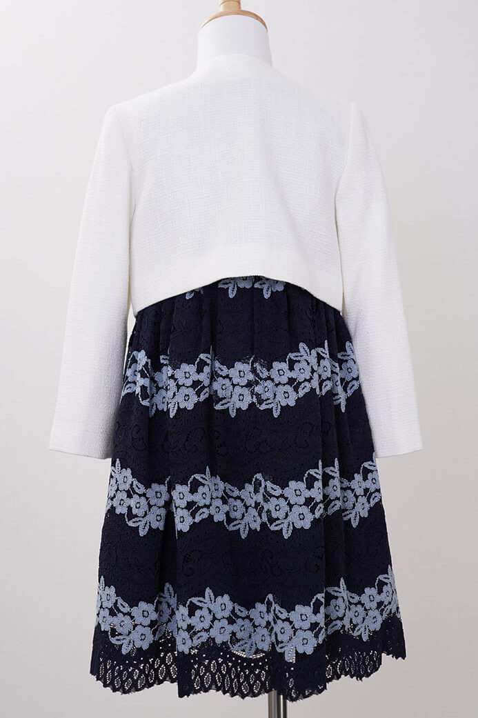 ネイビーの花柄レースキッズフォーマルセット