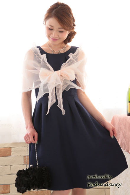 ネイビーのラウンドネックシンプルミニ丈ドレス