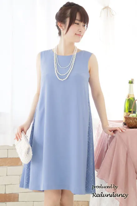 ブルーのY字バックフリルレース切替ドレス