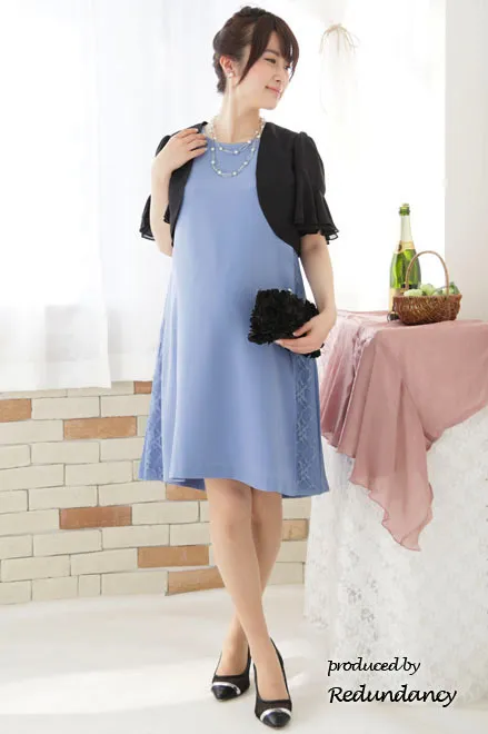 ブルーのY字バックフリルレース切替ドレス