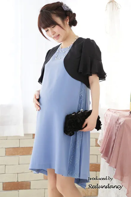 ブルーのY字バックフリルレース切替ドレス