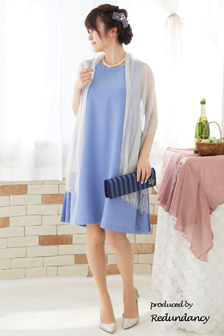 ブルーのY字バックフリルレース切替ドレス