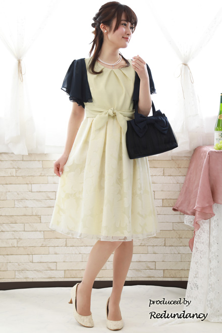 イエローの花柄パフスリーブドレス