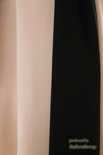 ベージュ×ブラックの配色Aラインドレス