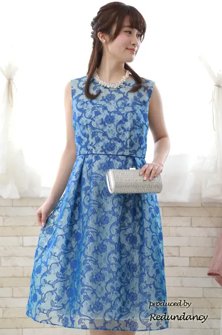 ブルーのオーガンジー刺繍ドレス