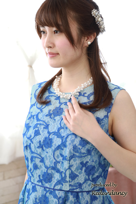 ブルーのオーガンジー刺繍ドレス