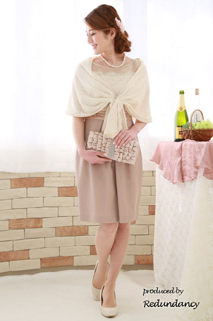 ホワイト×くすみピンクの切替タイトスカートドレス