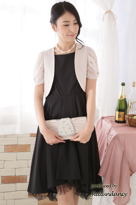 ブラックのバックレースチュールレイヤードドレス