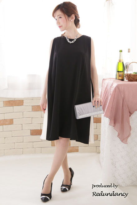 ブラック×ホワイトの配色Aラインドレス