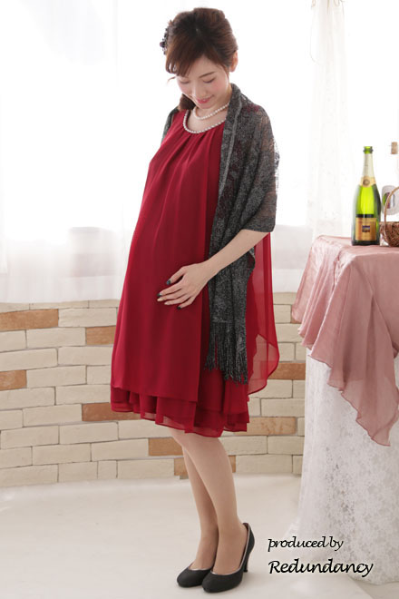 レッドのバックフリルスカートドレス